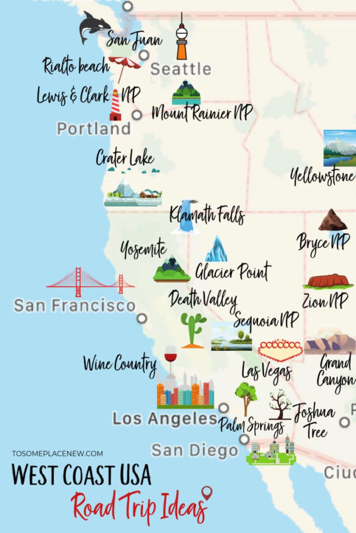 Printable Map of West Coast USA