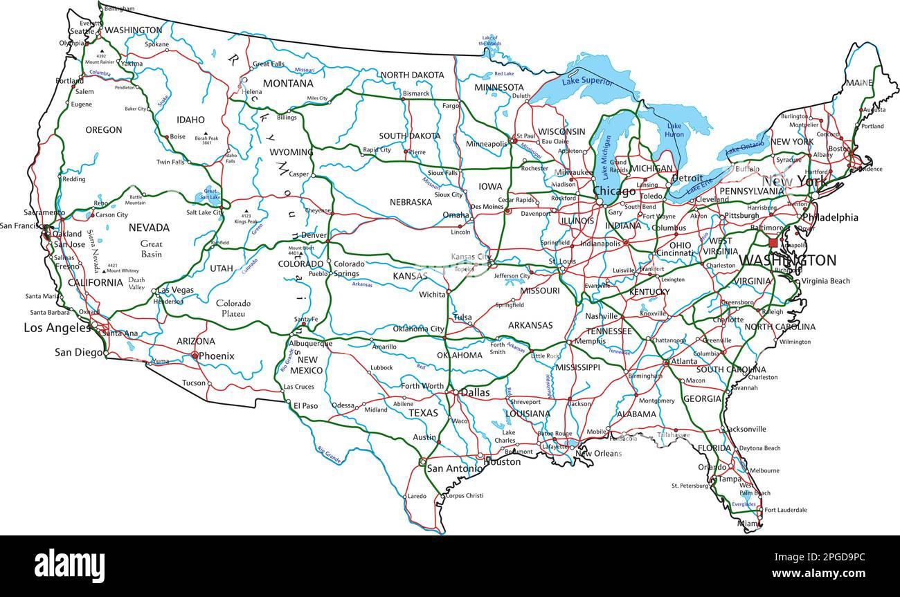 Amerikanisch Vereinigte Staaten Amerika Usa Land County in Printable Road Map Of Usa With States And Cities