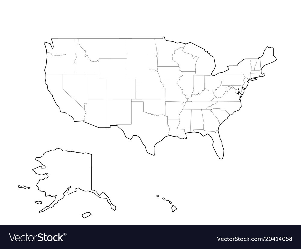 Blank Schwarze Umrisskarte Von Usa Vereint Vektorbild in Blank Map United States with Outlines