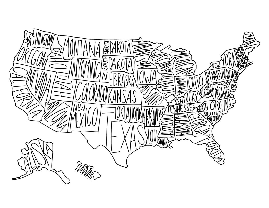 Digital Download United States Map, Coloring Page State Map intended for Printable Coloring Map of USA