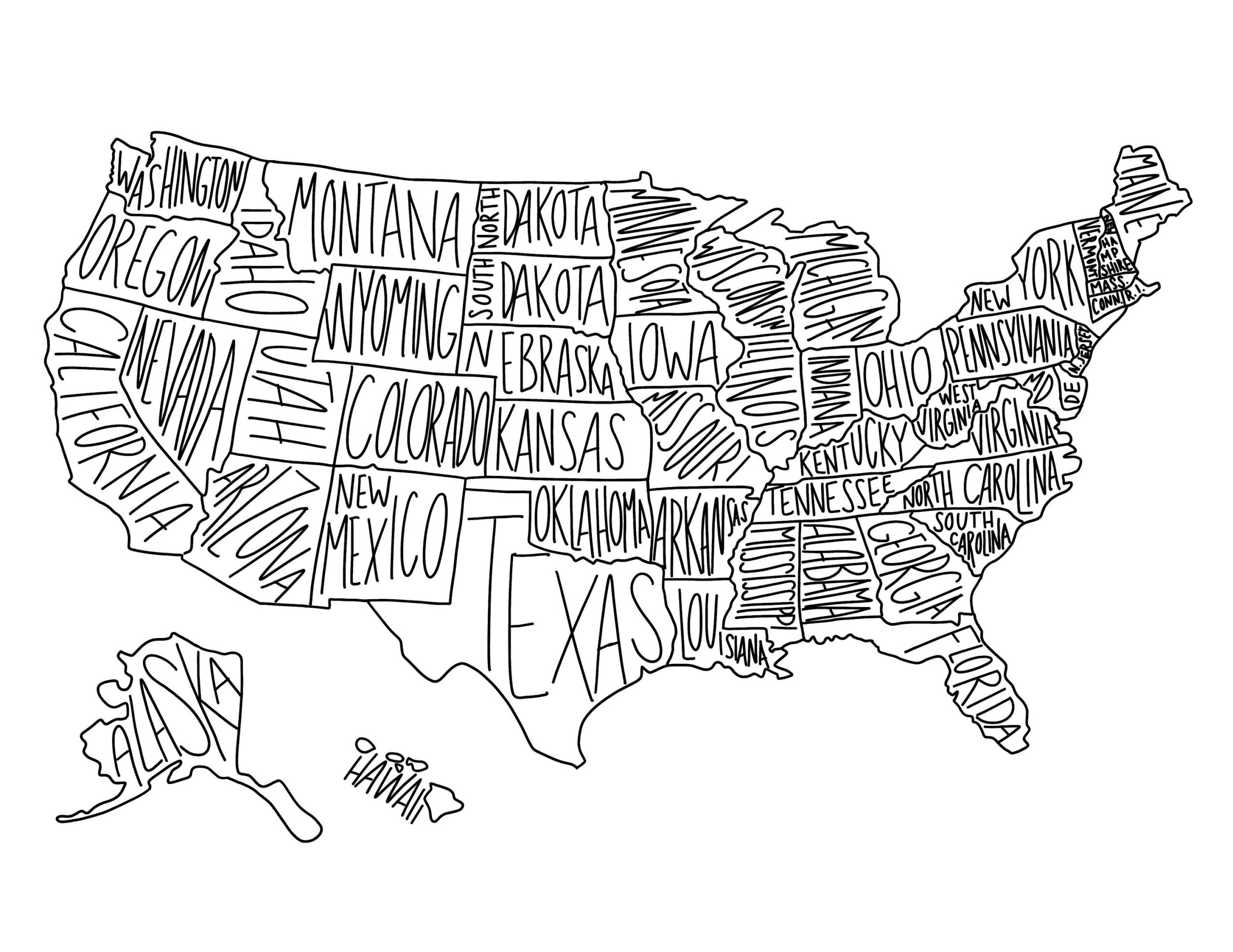 Digital Download United States Map, Coloring Page State Map intended for Printable USA Coloring Map