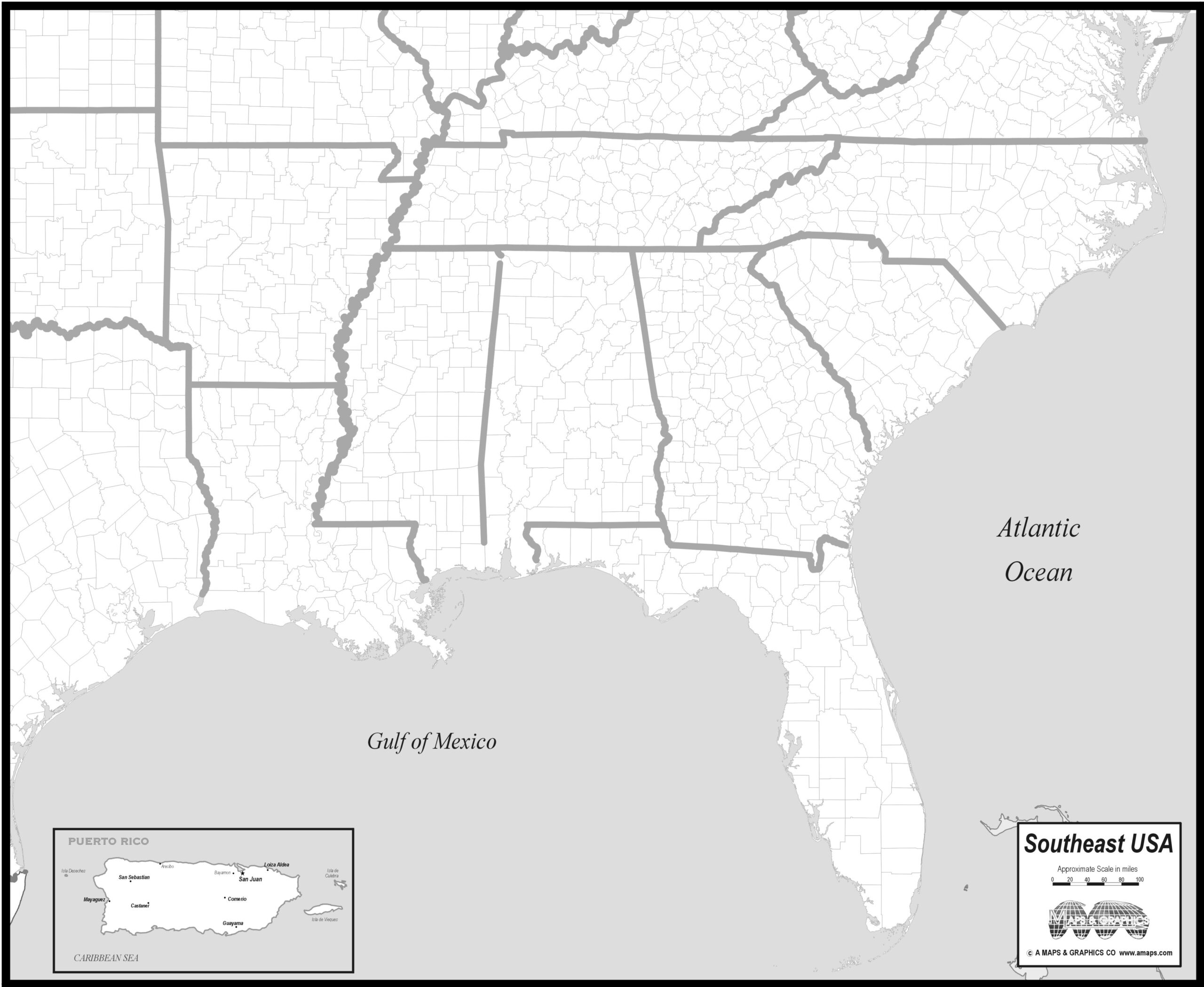 Free Map Of Southeast States throughout Printable Map of Southeast USA