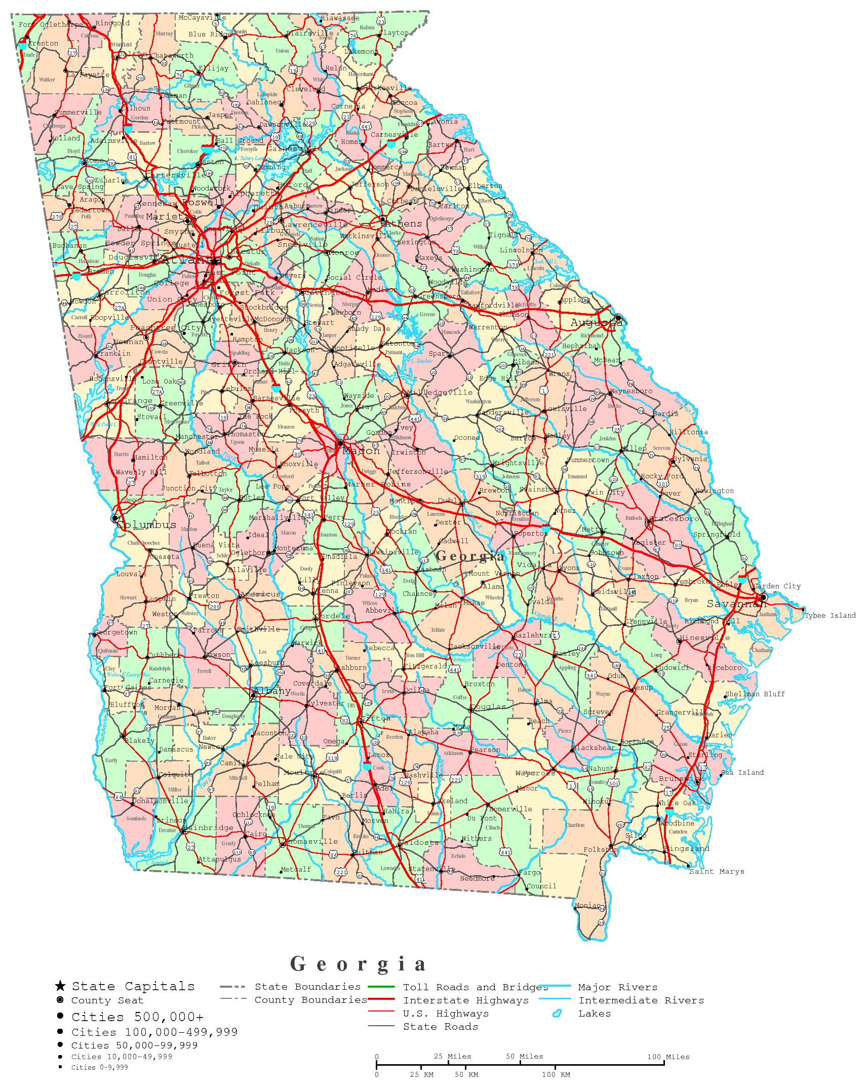 Georgia Printable Map in Printable Map of Georgia USA