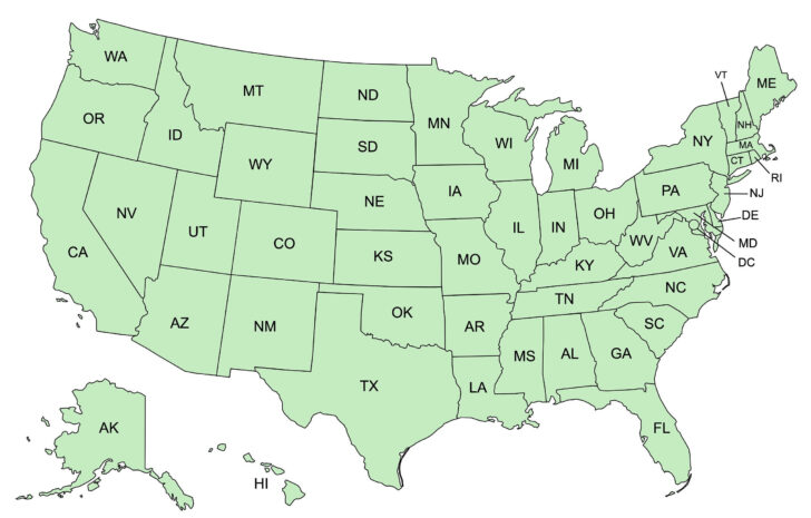 Printable Map of East Coast USA