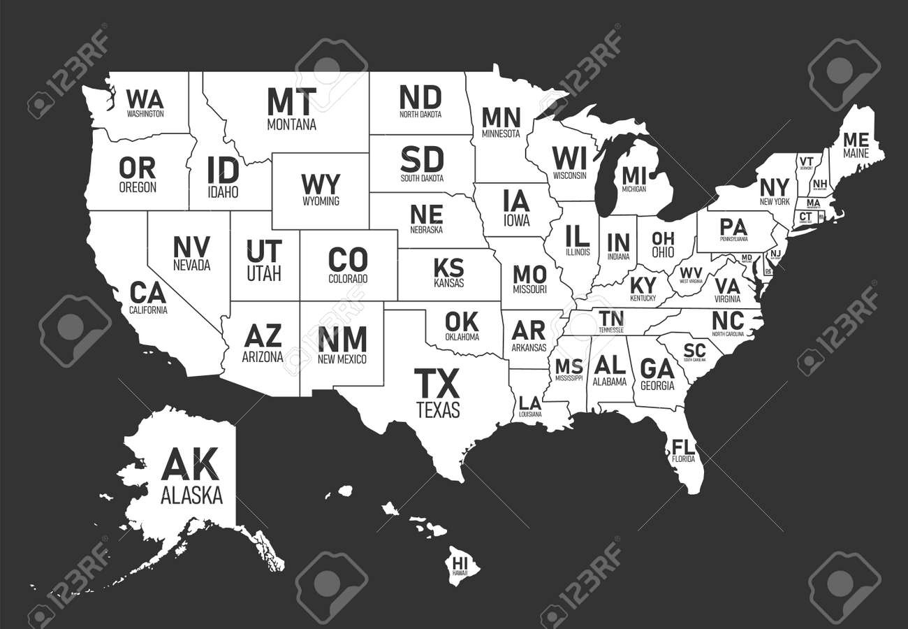 Karte Der Vereinigten Staaten Von Amerika Mit Staatsnamen Und with Printable USA Map with States Blank and White