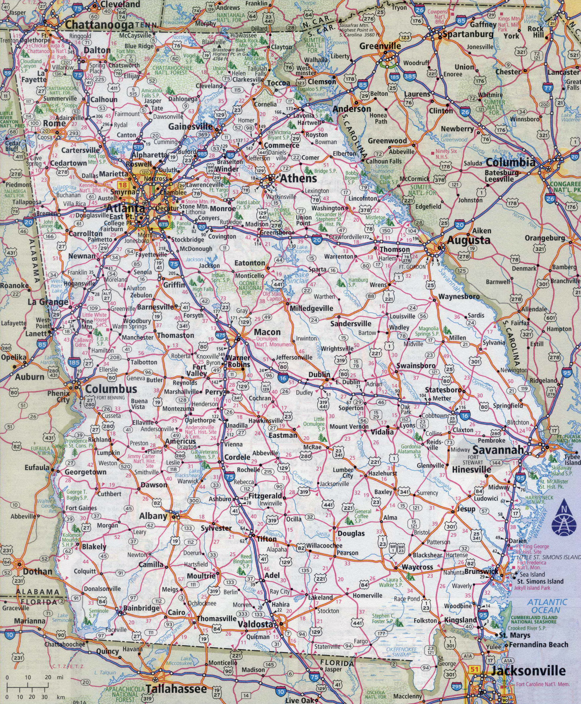 Large Detailed Roads And Highways Map Of Georgia State With All in Printable Map Of Georgia Usa