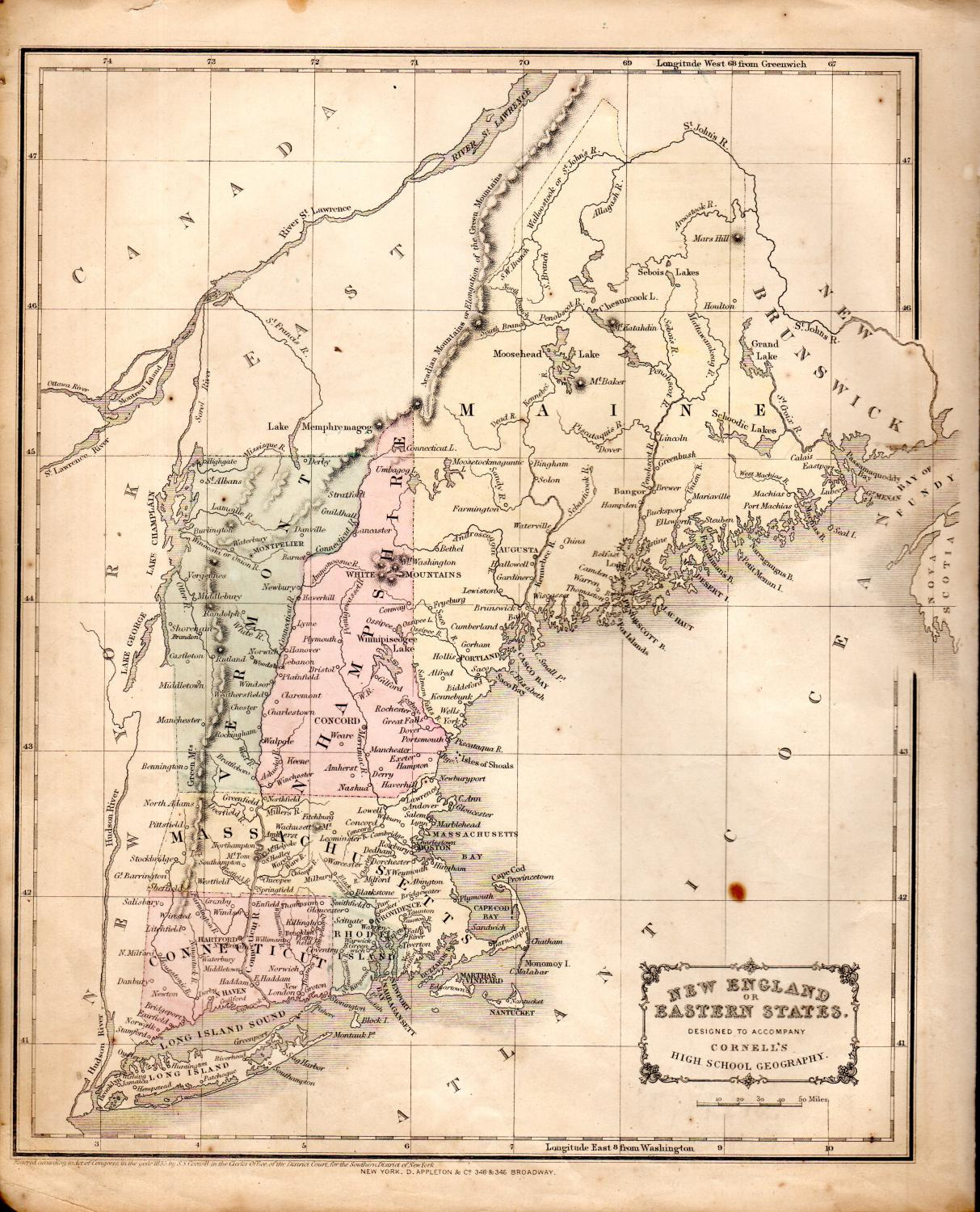 Map: &amp;quot;New England Or Eastern States&amp;quot;.From Cornell S Companion within Printable Map of New England USA