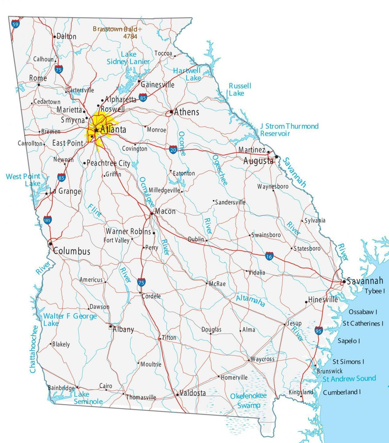 Map Of Georgia - Cities And Roads - Gis Geography with Printable Map Of Georgia Usa