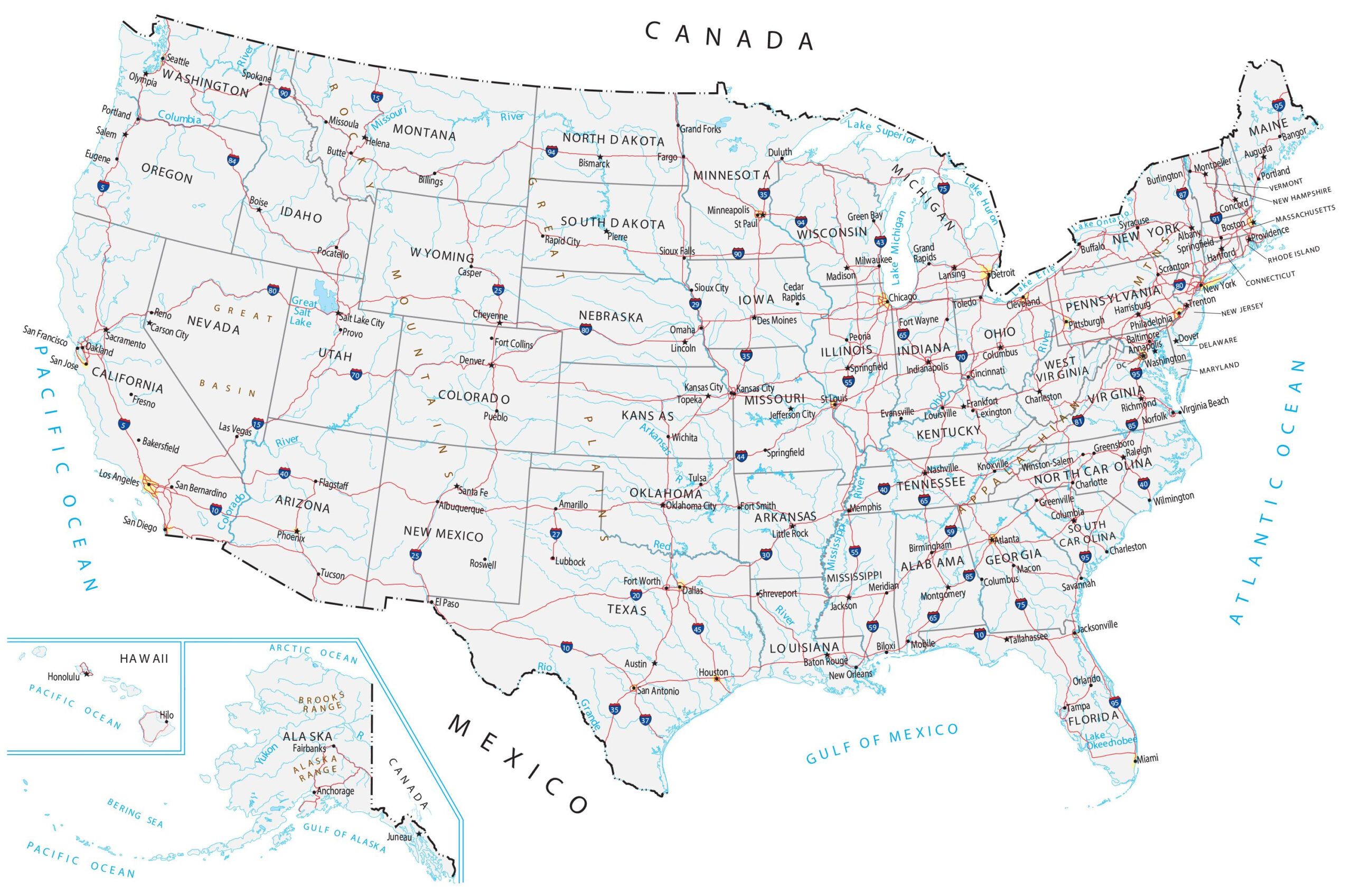 Map Of The United States Of America - Gis Geography inside USA Map with Rivers and Lakes Printable