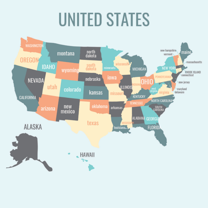 Free Printable Map of USA With States Labeled