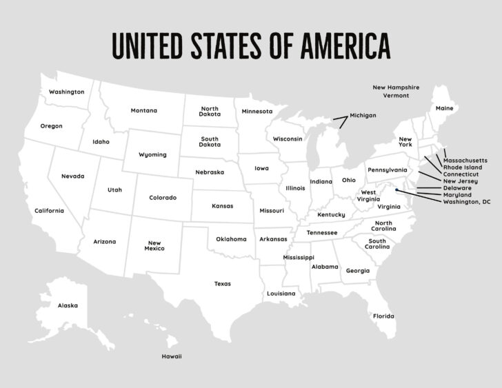 Printable Black and White Map of USA