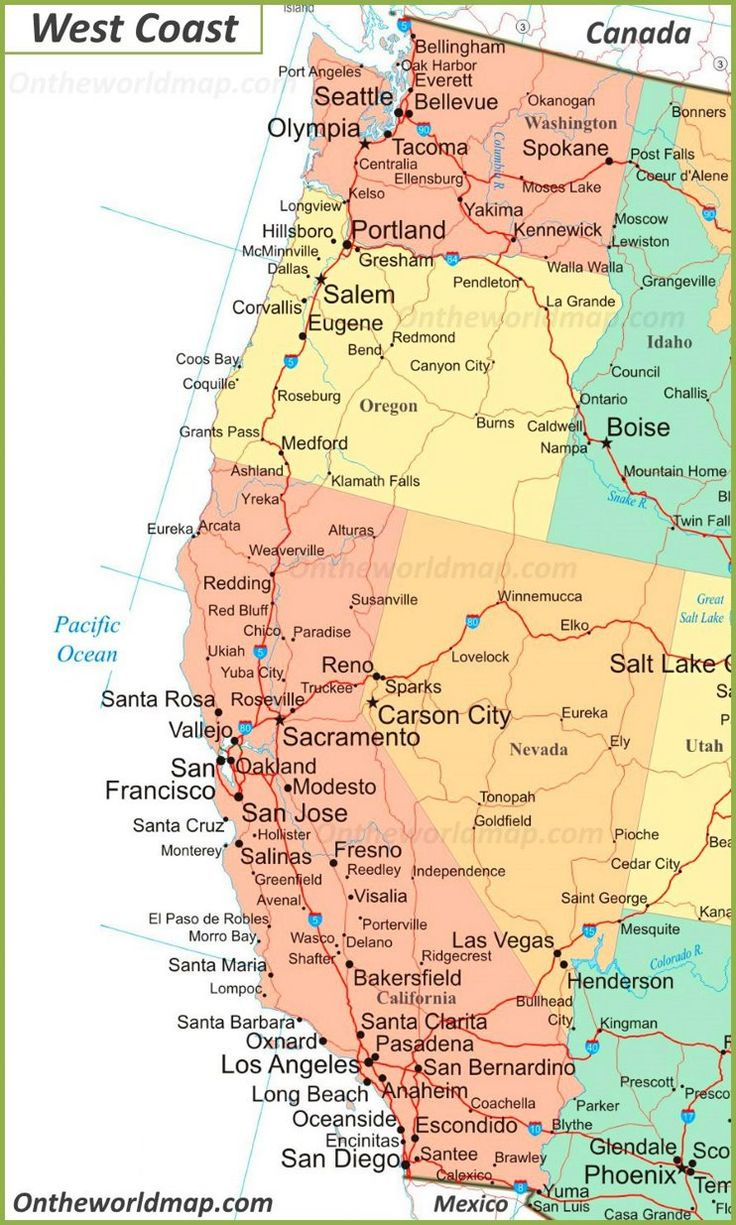 Map Of West Coast Of The United States in Printable Map Of West Coast Usa