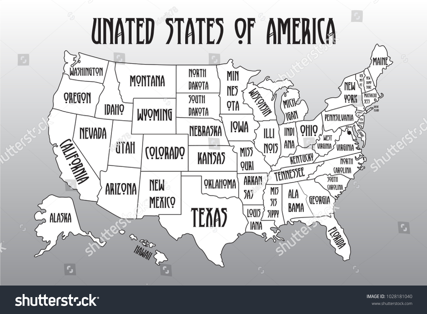 Poster-Karte Der Vereinigten Staaten Von Amerika: Stock within Printable Map Of Usa Showing States Black And White