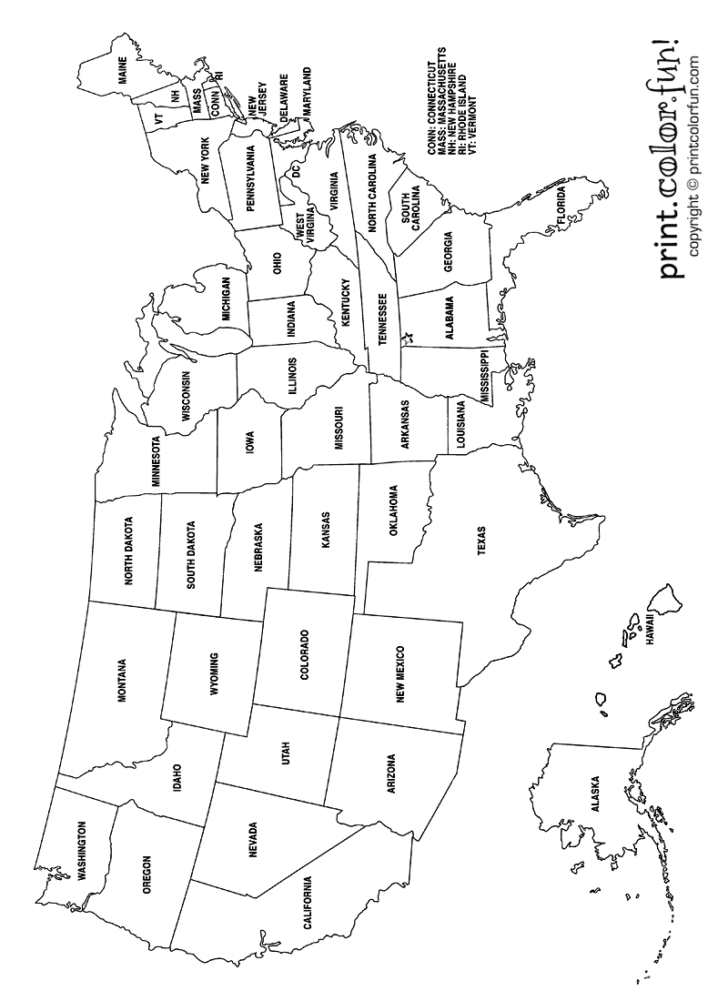 Printable USA Map with States Names Colorable