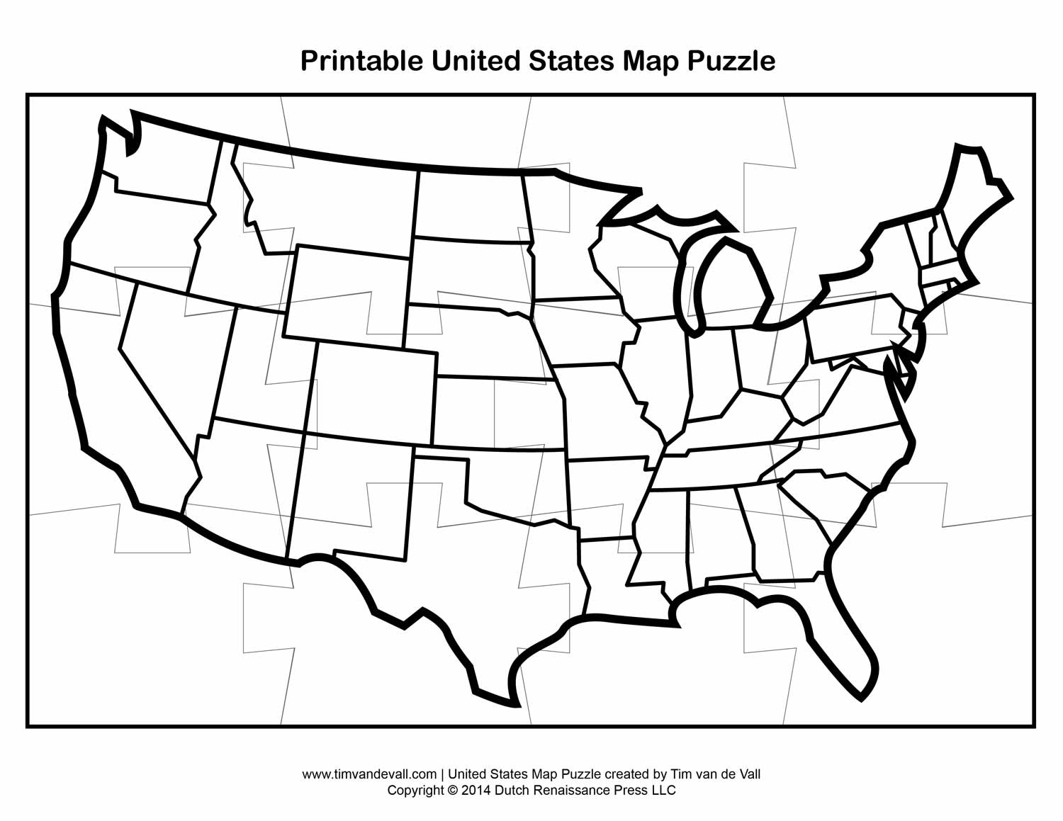 Printable United States Map Puzzle For Kids | Make Your Own Puzzle in Printable USA Map with States Blank Large