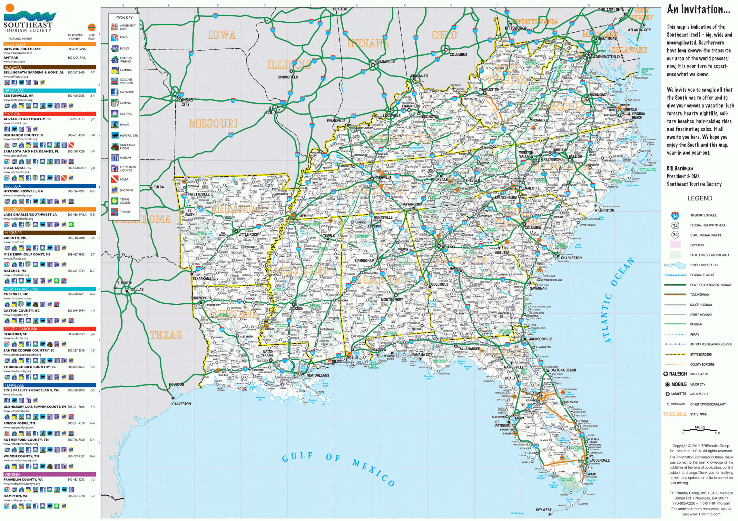 Southeast Usa Road Map regarding Printable Map of Southeast USA