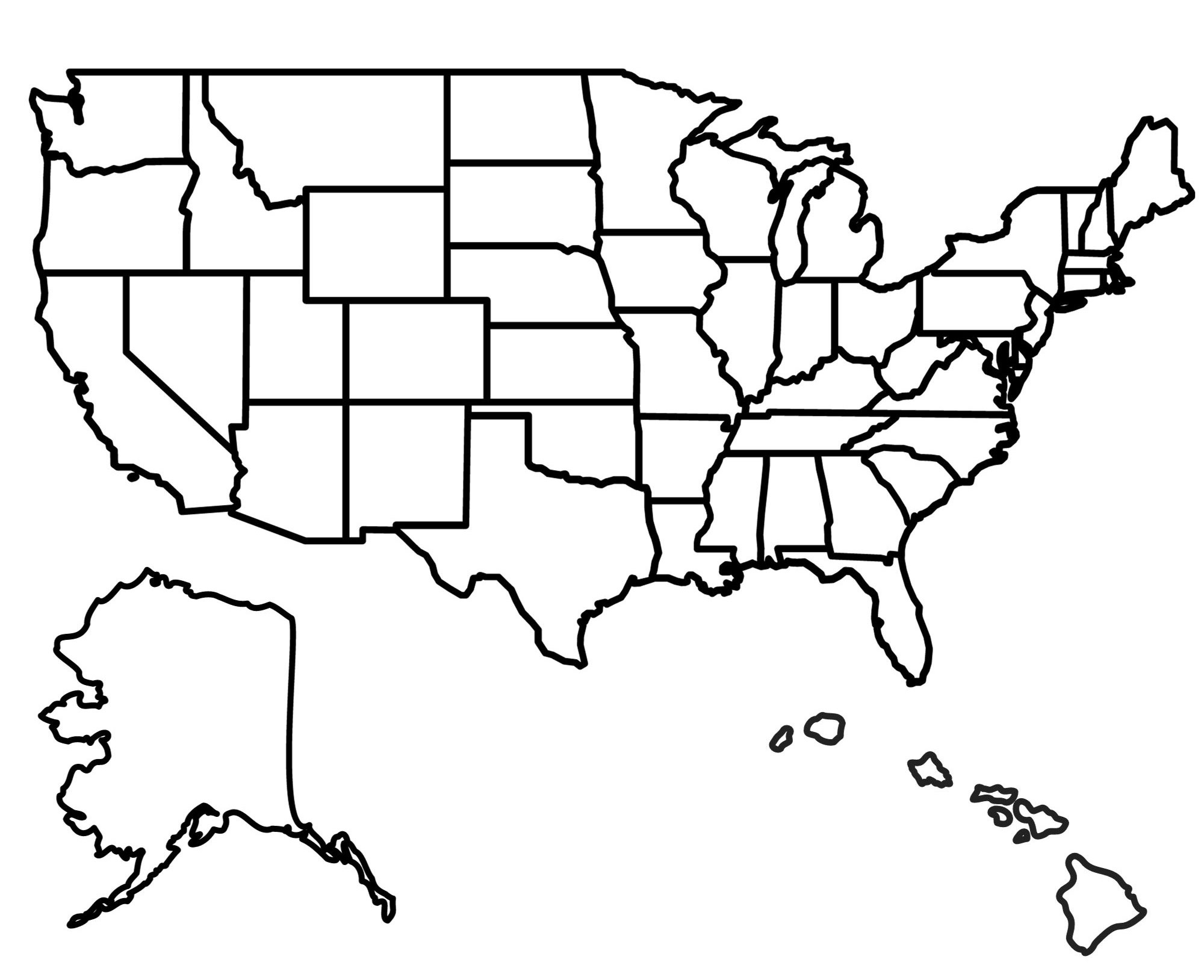 USA Map With States Black and White Printable