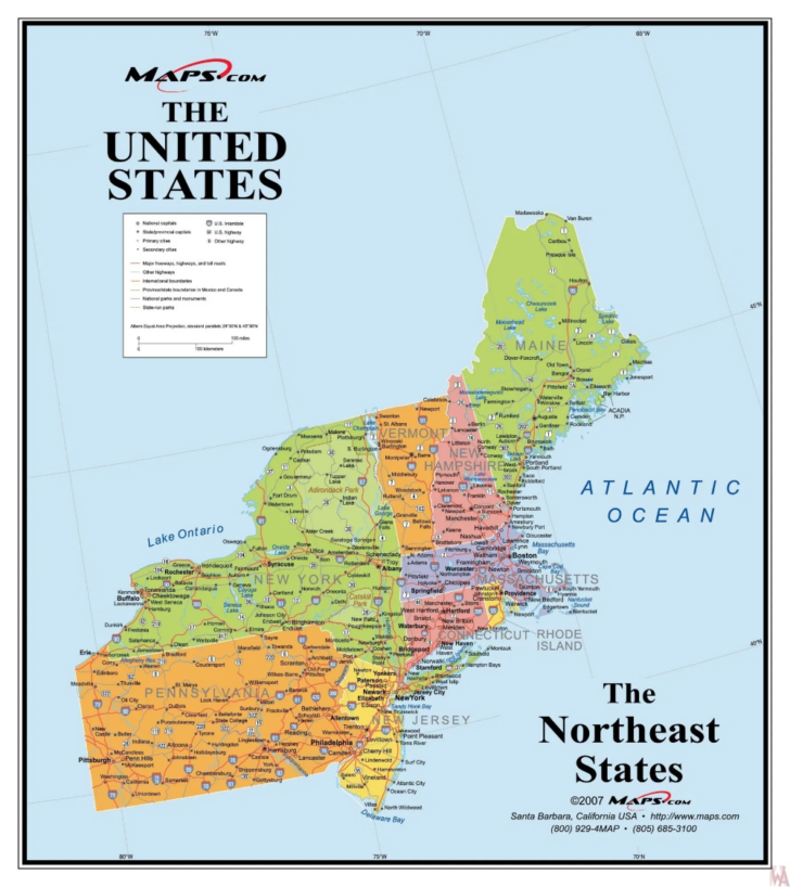 Printable Map of Northeast USA