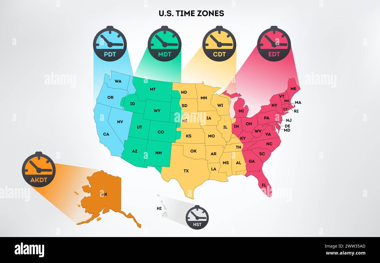 Time Zone Map Usa Hi-Res Stock Photography And Images - Alamy in Printable USA Time Zone Map