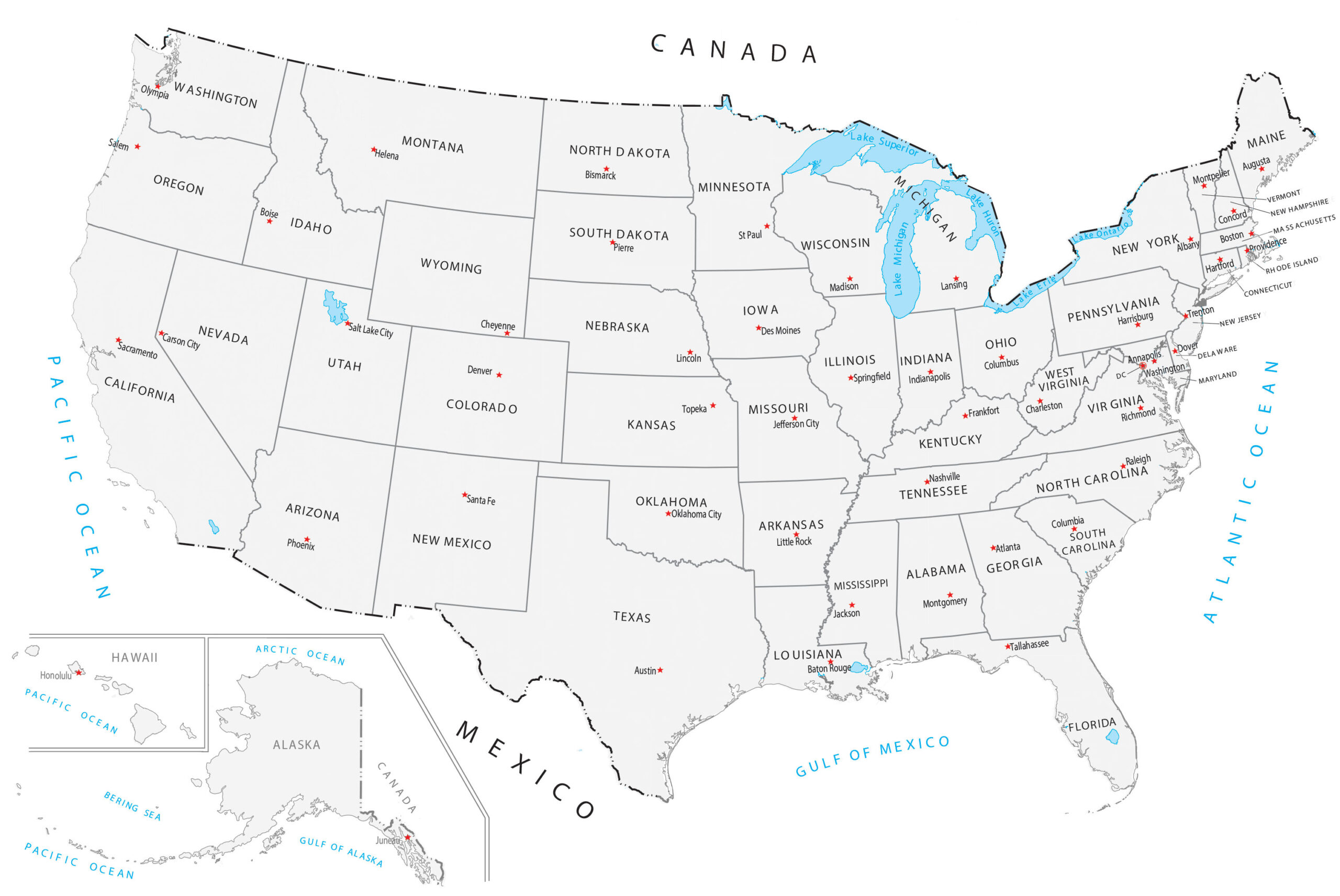 United States Map With Capitals - Gis Geography for Printable Map of USA With State Names and Capitals