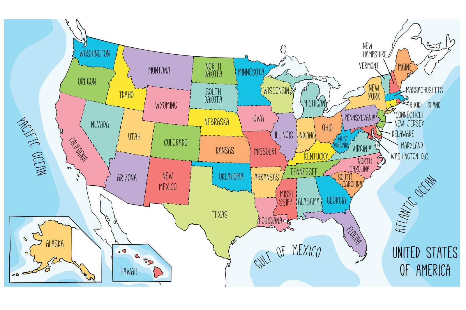 Us Maps To Print And Color - Includes State Names, At with regard to Printable Color Map of USA