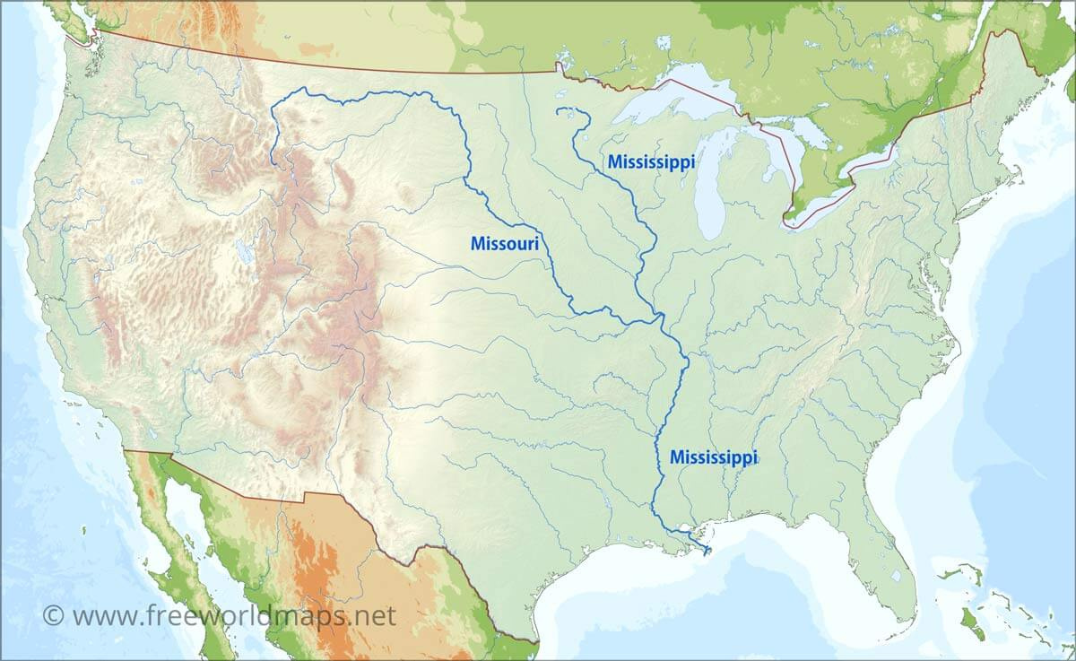 Us Rivers Map pertaining to Printable Map USA with Mississippi River