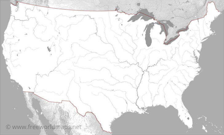 USA Map with Rivers and Lakes Printable