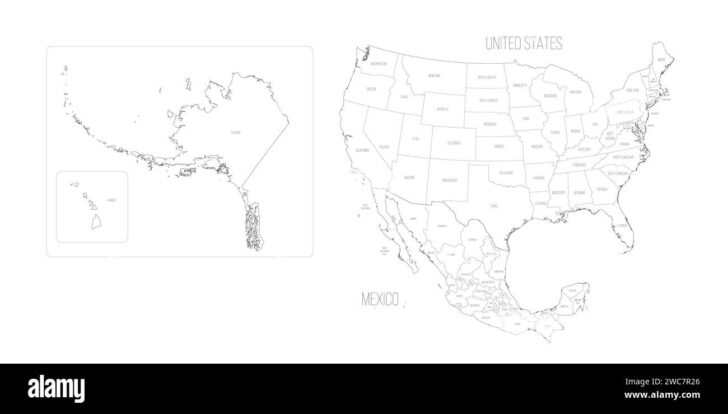 Printable Map of USA and Mexico