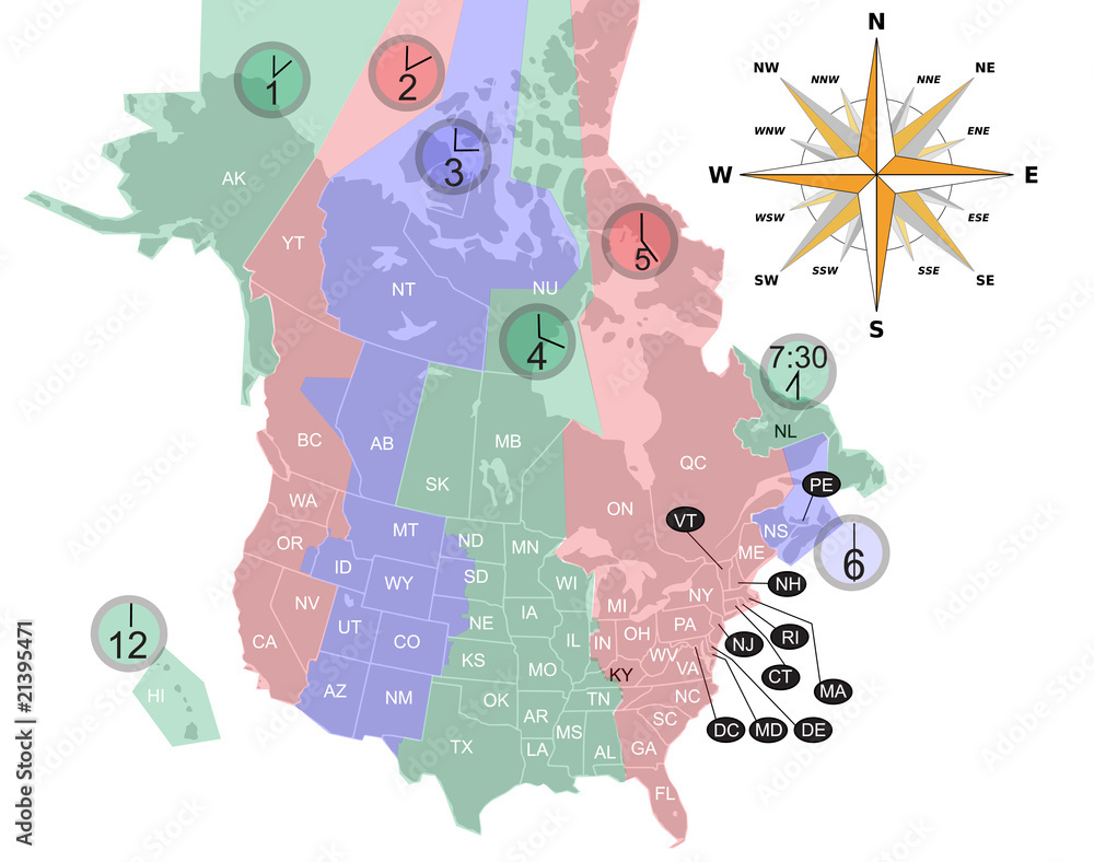 Usa-Canada Map Time Zone. Stock Vector | Adobe Stock inside Printable Time Zone Map Usa And Canada