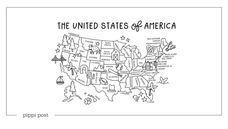 USA Map With States Black and White Printable