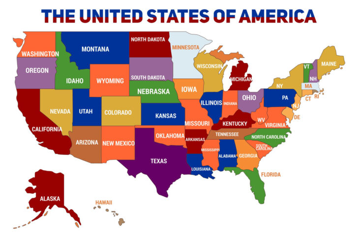 Printable Color Map of USA