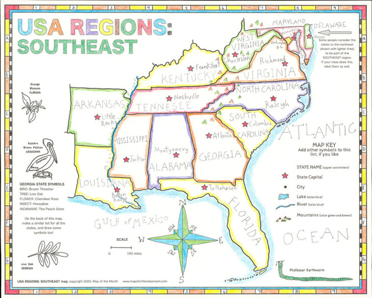 Printable Map of Southeast USA