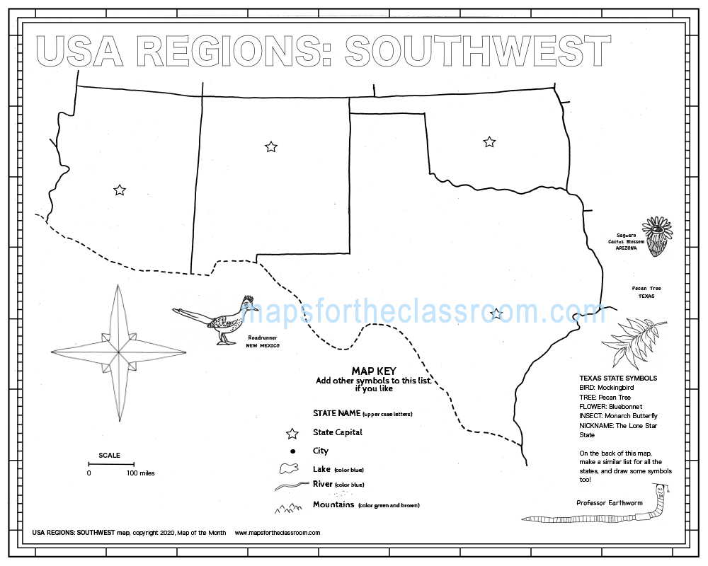 Usa Regions – Southwest inside Printable Map of Southwest USA