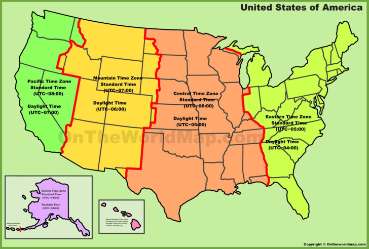 Printable Time Zone Map USA With States