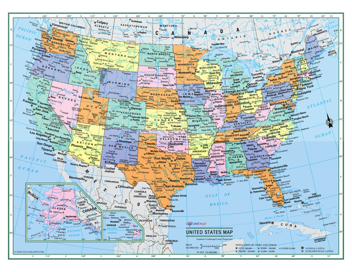 Usa United States Wall Map 32&amp;quot;X24&amp;quot; Large Print Laminated | Ebay for Printable Large USA Map