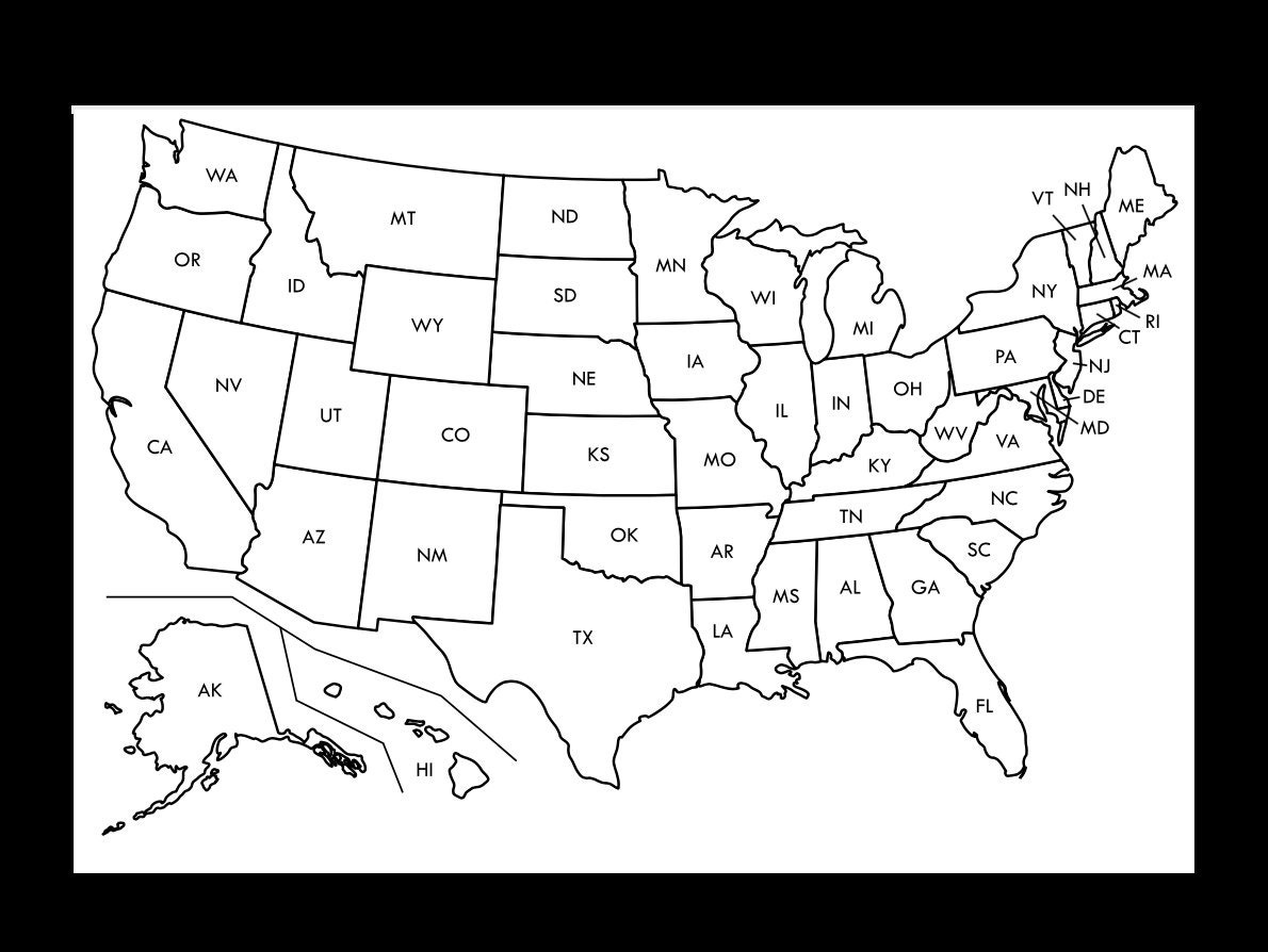 Usa Verkaufskarte / Druckbare Verkaufskarte / Pdf / Business Verkaufskarte / Color In Map within Printable Map of USA Black and White