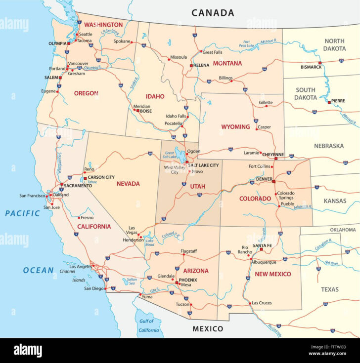 Printable Map of Western USA