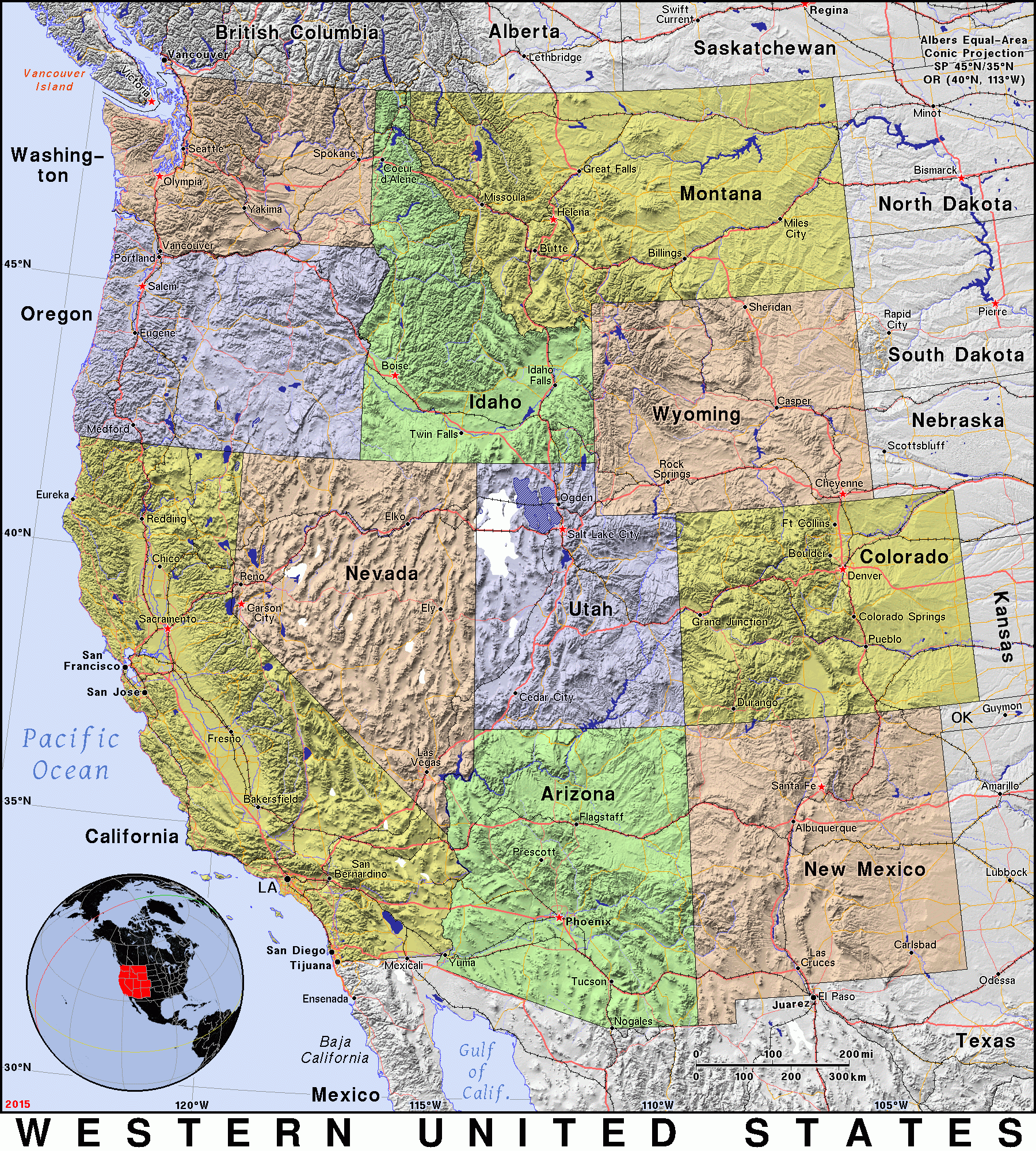 Western United States · Public Domain Mapspat, The Free, Open inside Printable Map of Western USA