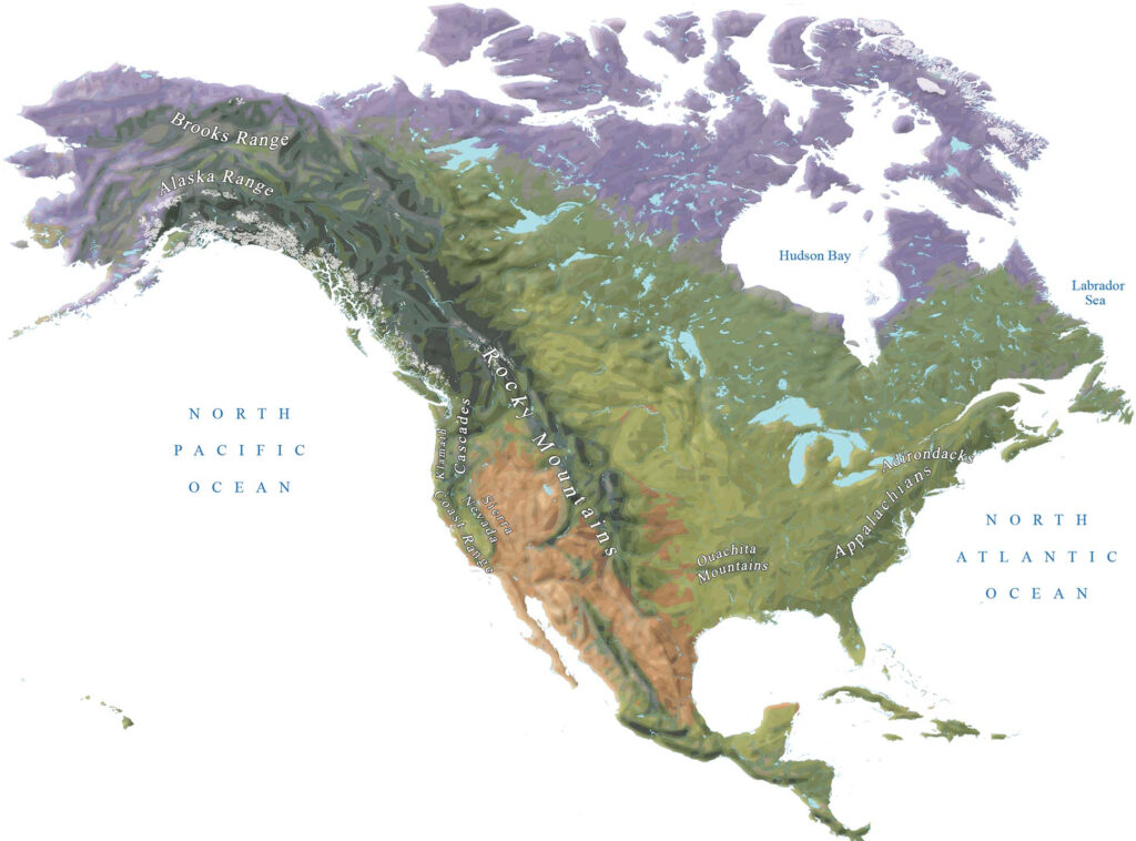 Map of USA Showing Rocky Mountains