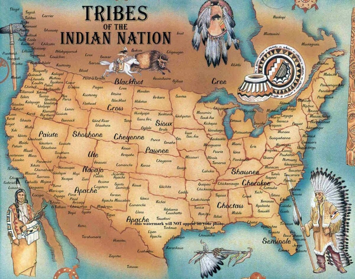 11X14 Indian Tribe Map Poster Photo Native Americans United States regarding Map Of Native Tribes In Usa