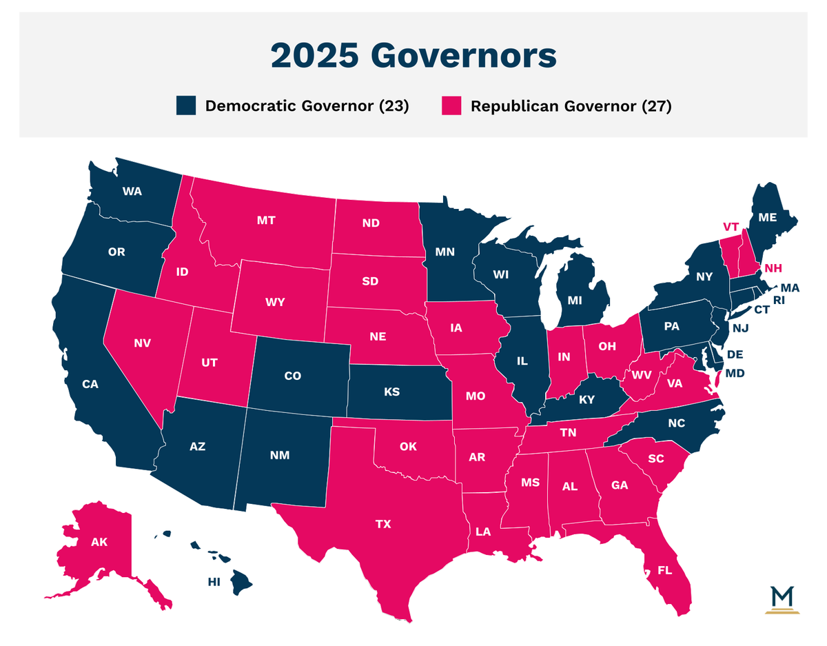 2025 Governors | Multistate with Political Map Of Usa Red And Blue States 2025