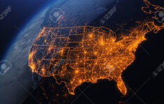 3D Illustration Of Usa And North America From Space At Night With with regard to Map Of Usa At Night From Space