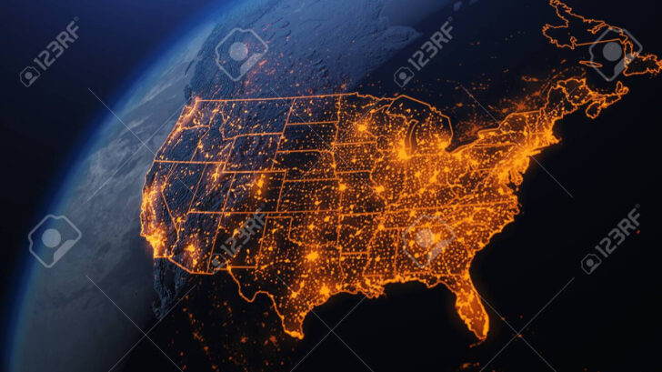 Map of USA At Night From Space Map of USA At Night From Space