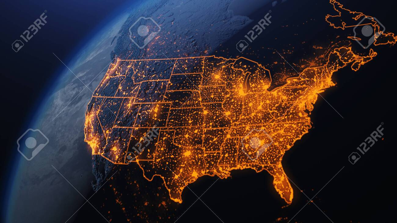 3D Illustration Of Usa And North America From Space At Night With with regard to Map Of Usa At Night From Space