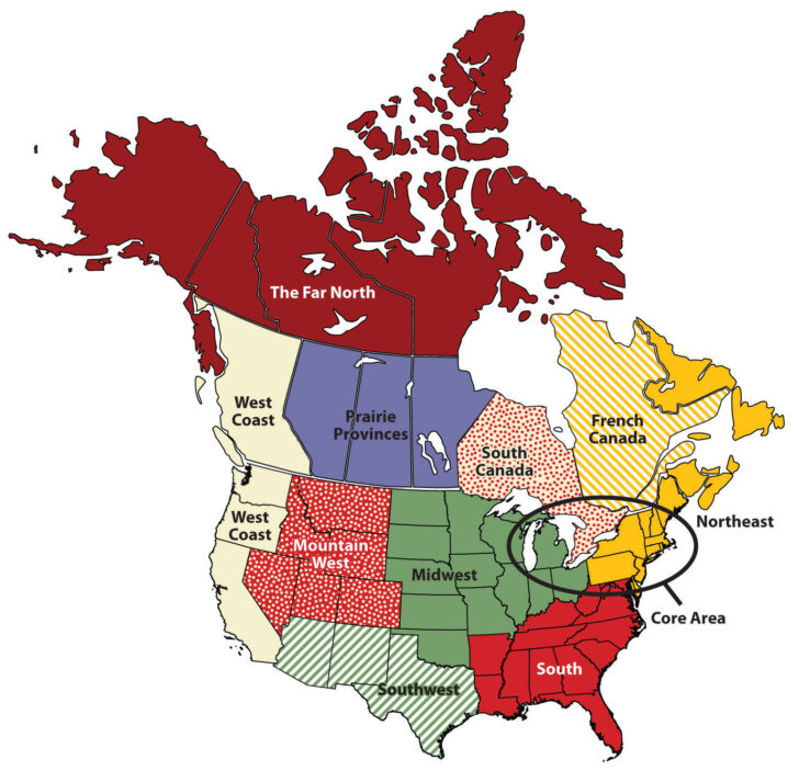 Map of North Eastern USA and Canada