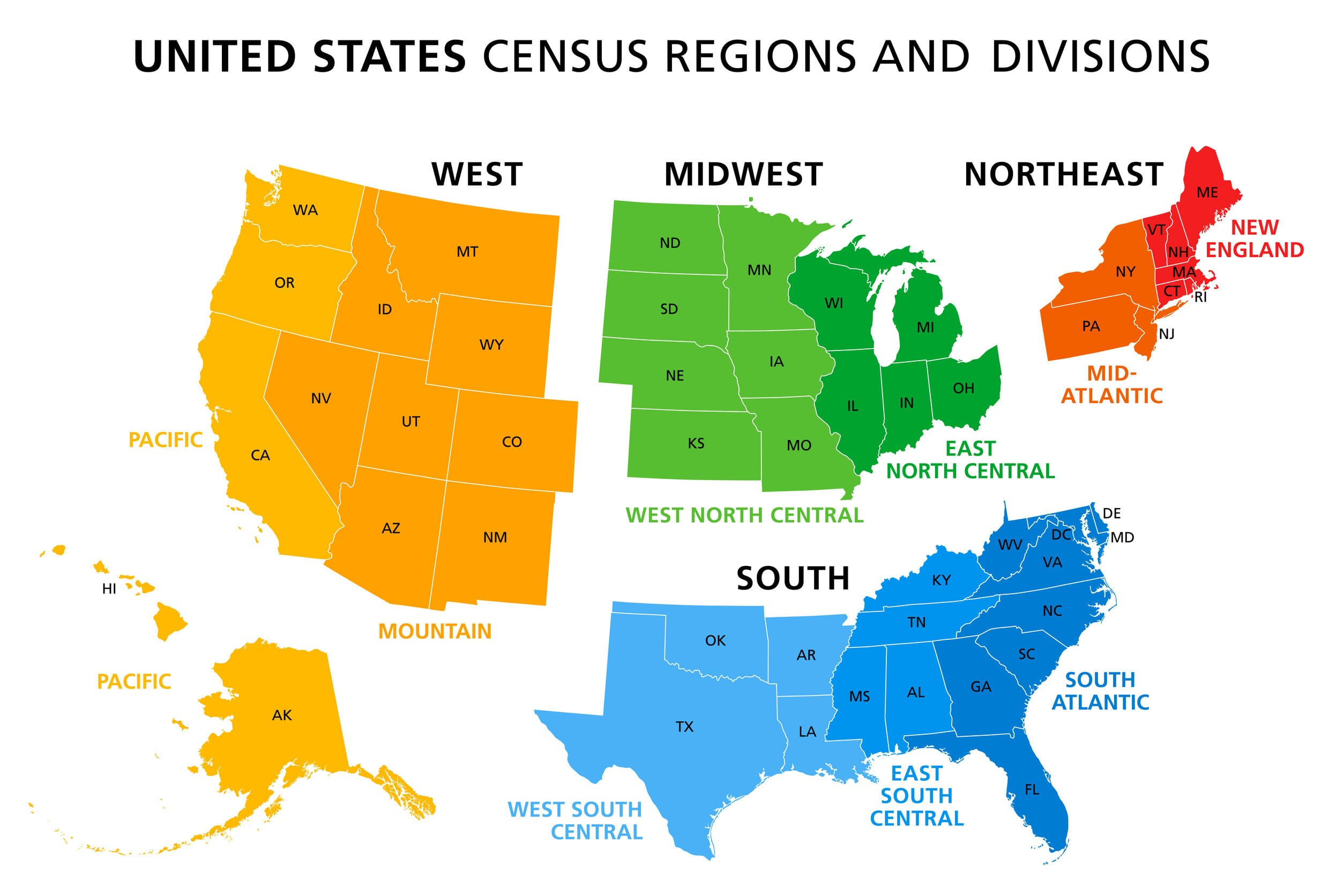 5 Us Regions Map And Facts | Mappr for Map Of Usa Divided Into Regions