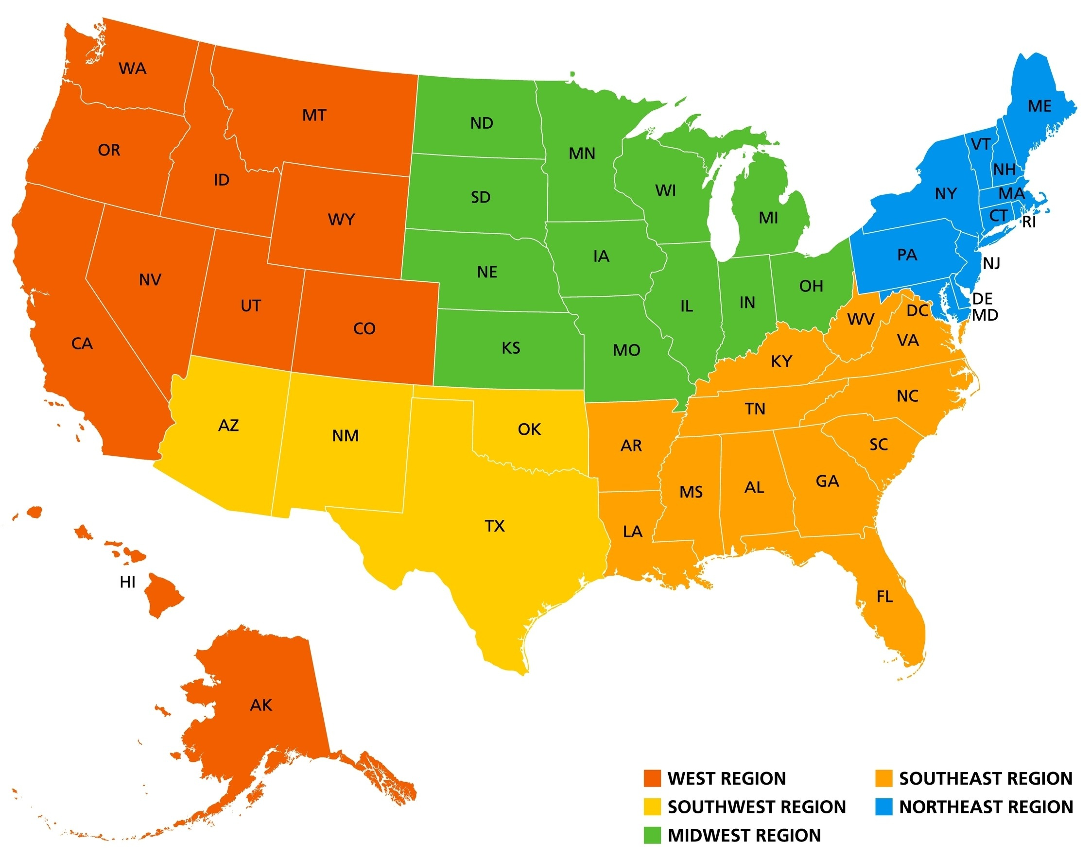 5 Us Regions Map And Facts | Mappr in Map Of The Regions Of The Usa