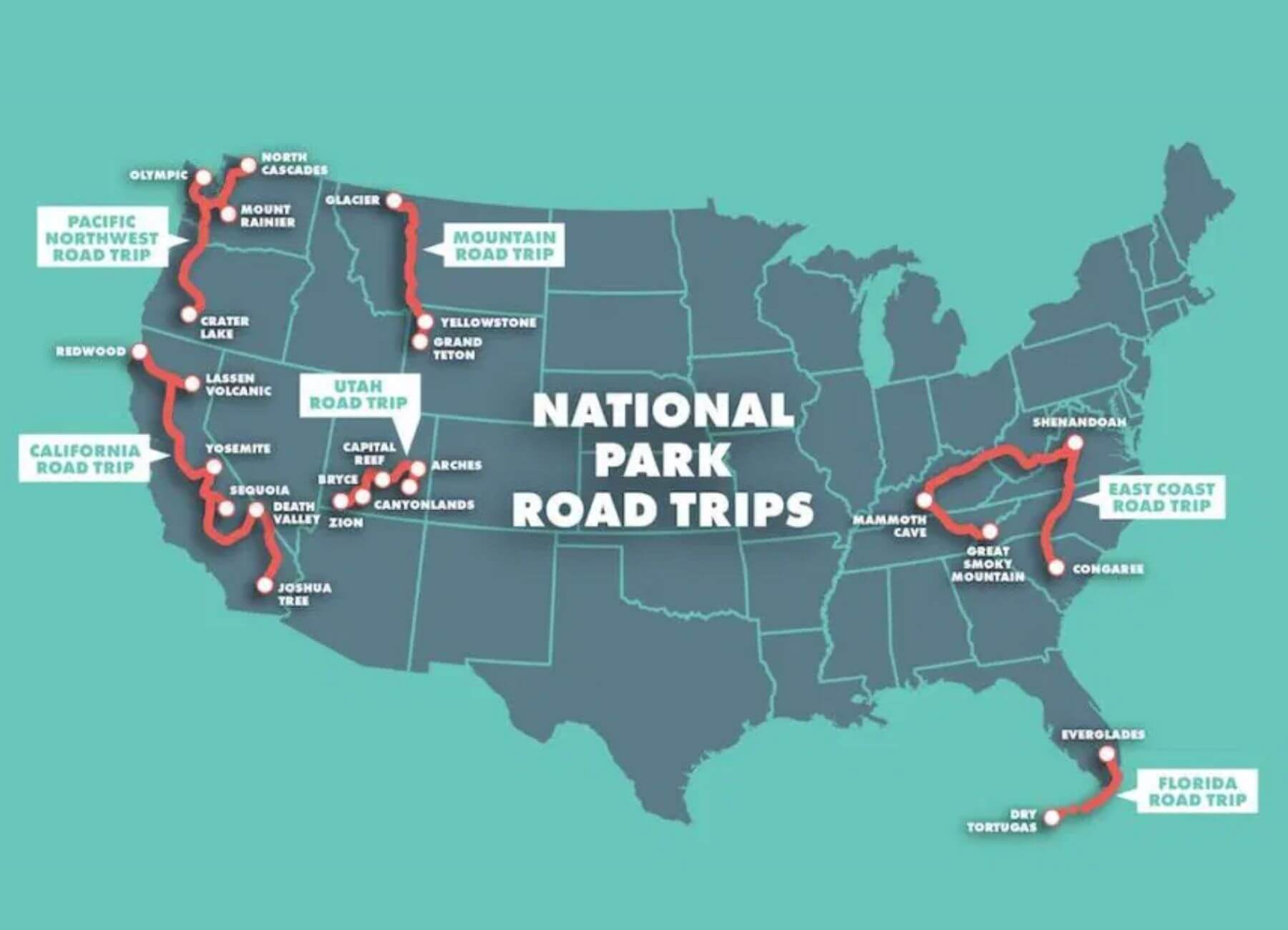 6 Epic National Park Road Trip Ideas [Maps Included] for Road Map Of Usa With National Parks