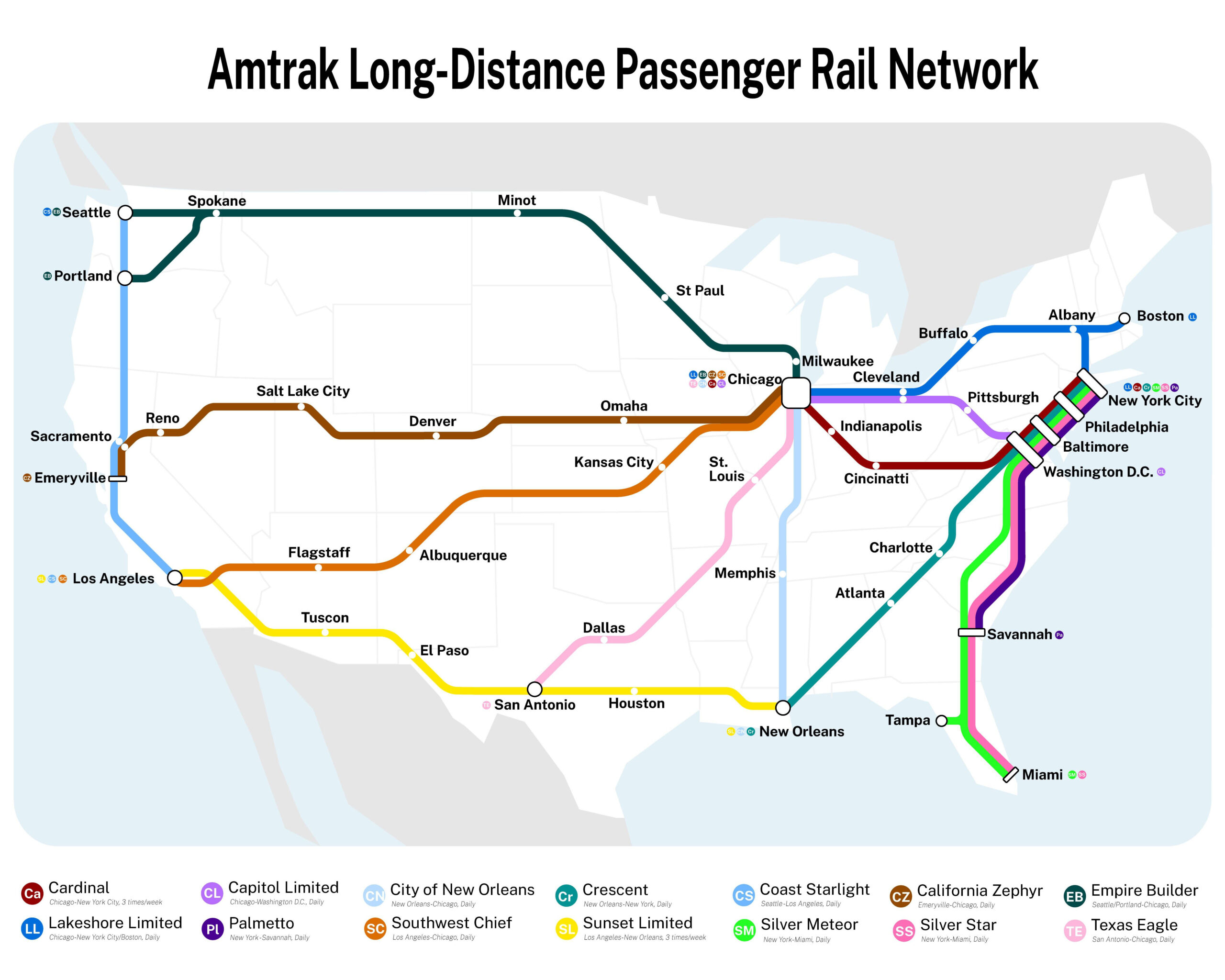 A Map I Made Showing The Amtrak Long-Distance Passenger Rail intended for Map of Amtrak Routes Across USA