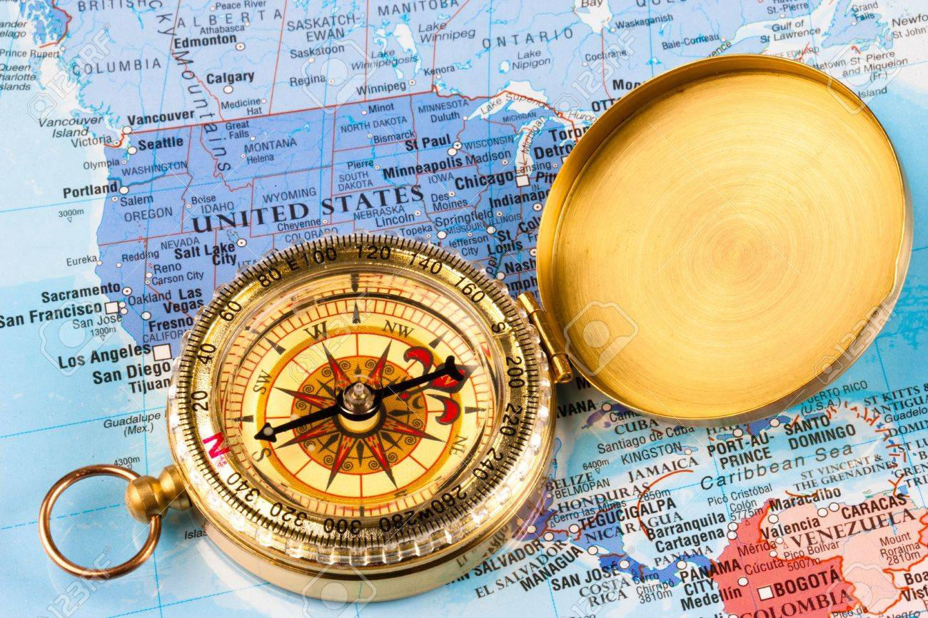 A Map Of The Usa With A Compass Laid Over It Stock Photo, Picture within Map Of The Usa With Compass